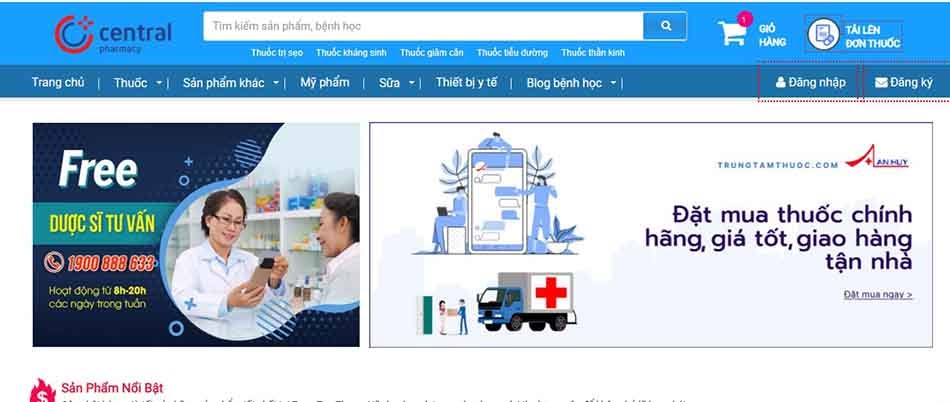 Thanh tìm kiếm sản phẩm, bệnh học ngay đầu trang chủ